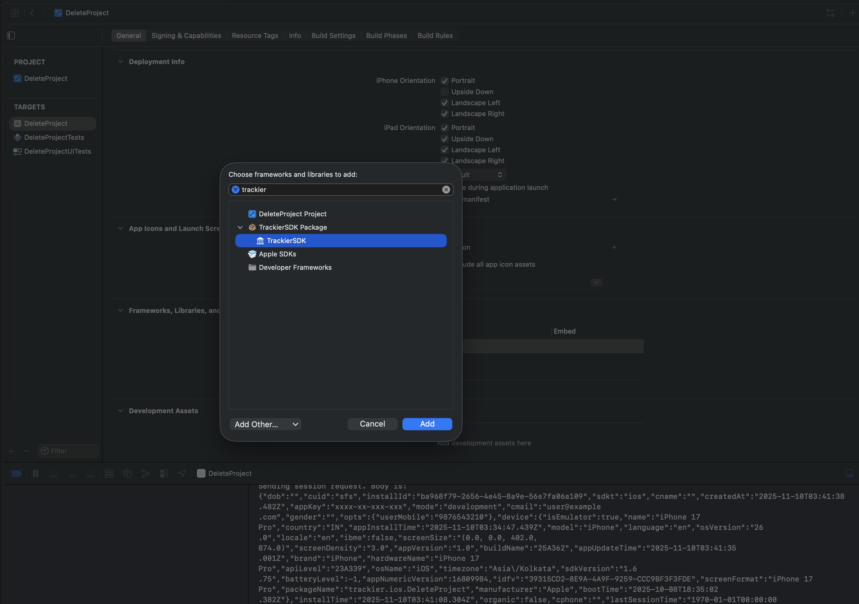 Add Framework from Project